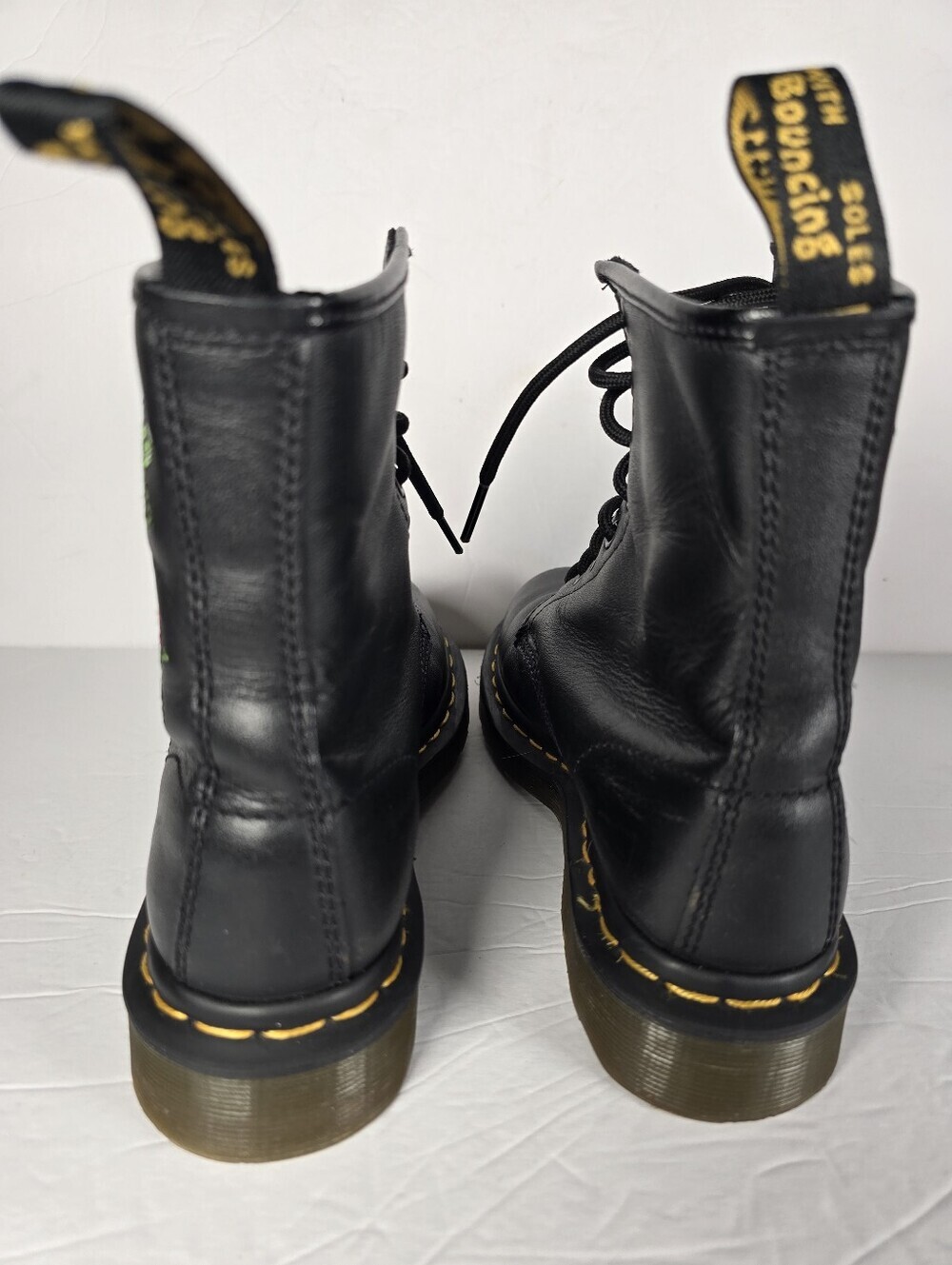 Dr. Martens 1450 Vonda Women's Black Leather Lace-Up Boots Red Rose Embroidery 6 - Picture 6 of 13